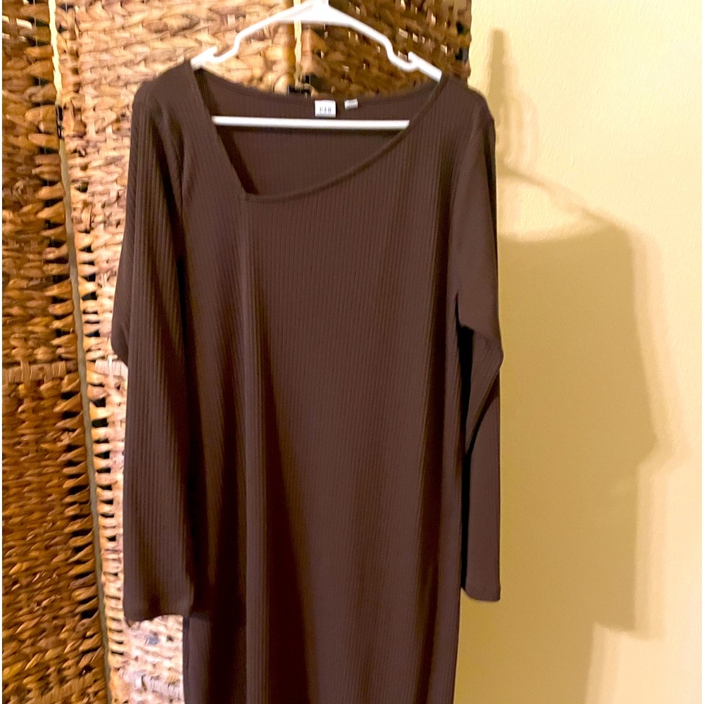 Gap Brown Asymmetrical Neck Ribbed Long Dress XL